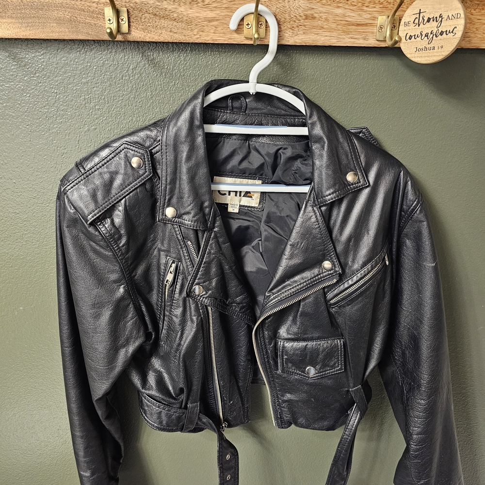 Vintage 80's Cropped Black Leather Jacket
